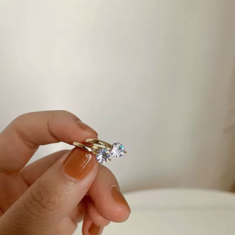 Brincos de Argola em Prata 925 com Moissanite 6.5mm