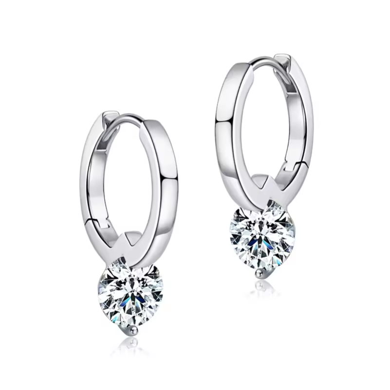 Brincos de Argola em Prata 925 com Moissanite 6.5mm