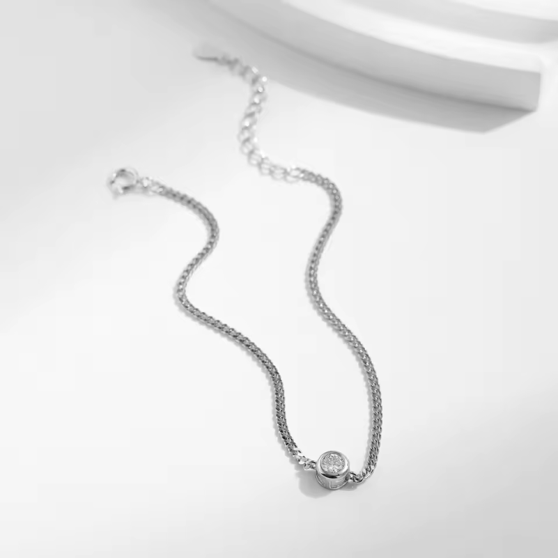 Pulseira Cadeia de Prata 925 com Moissanite