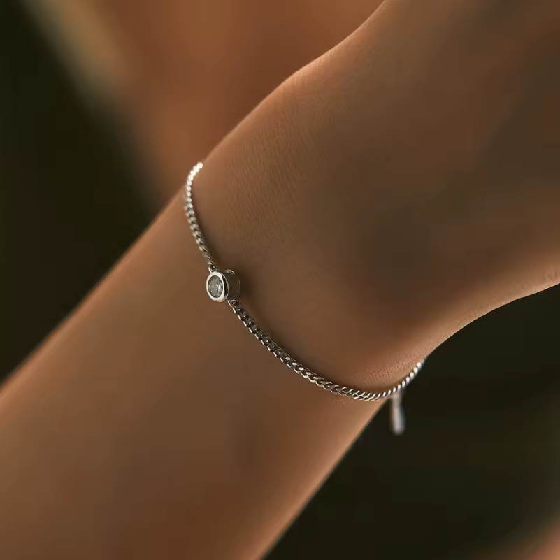 Pulseira Cadeia de Prata 925 com Moissanite