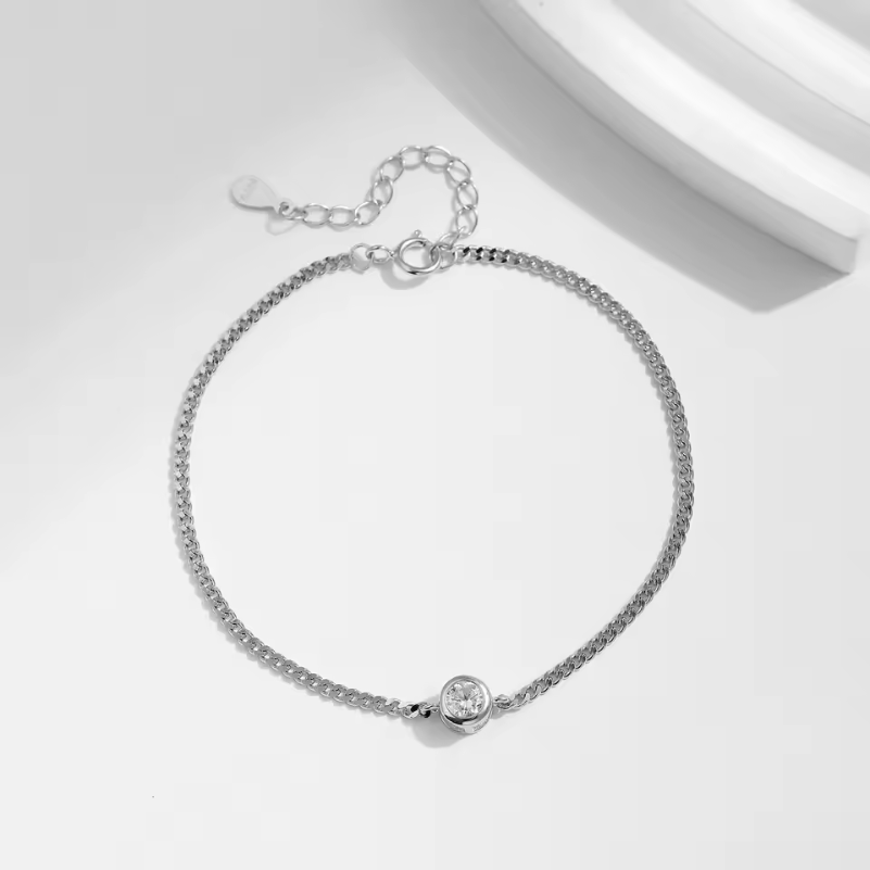 Pulseira Cadeia de Prata 925 com Moissanite