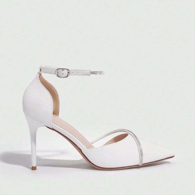 Sapatos Scarpin Femininos Elegantes Cor Sólida Branco Salto de Dedo
