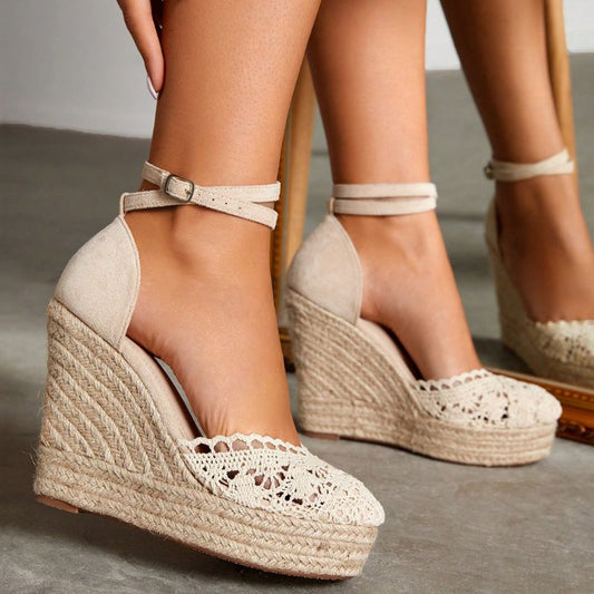 Sapatos de Feminino  com design trançado, espadrille com tiras no tornozelo